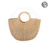 Yellow Grass Handwoven Hollow Moon-Shaped Handheld Bag B040